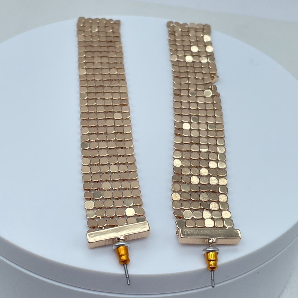 Vintage Y2K Mesh Gold Tone Dangle Stud Earrings Statement Women's Jewelry Retro